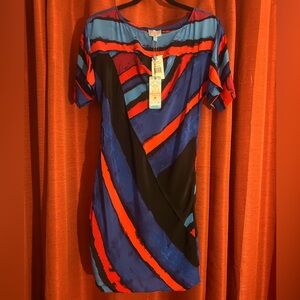 NWT Plenty Tracy Reese Directional Dolman Dress Red & Blue Watercolor Size P 0-2
